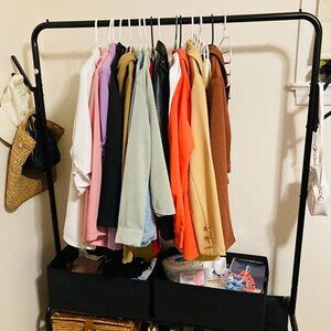 NEW Houseware Garment Rack with Storage Shelves and Coat/Hat Hanging Hooks.